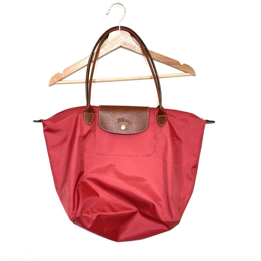 Longchamp Le Pliage Medium Top  Handle Tote/Satchel in Classic Red Logo Zip Pull